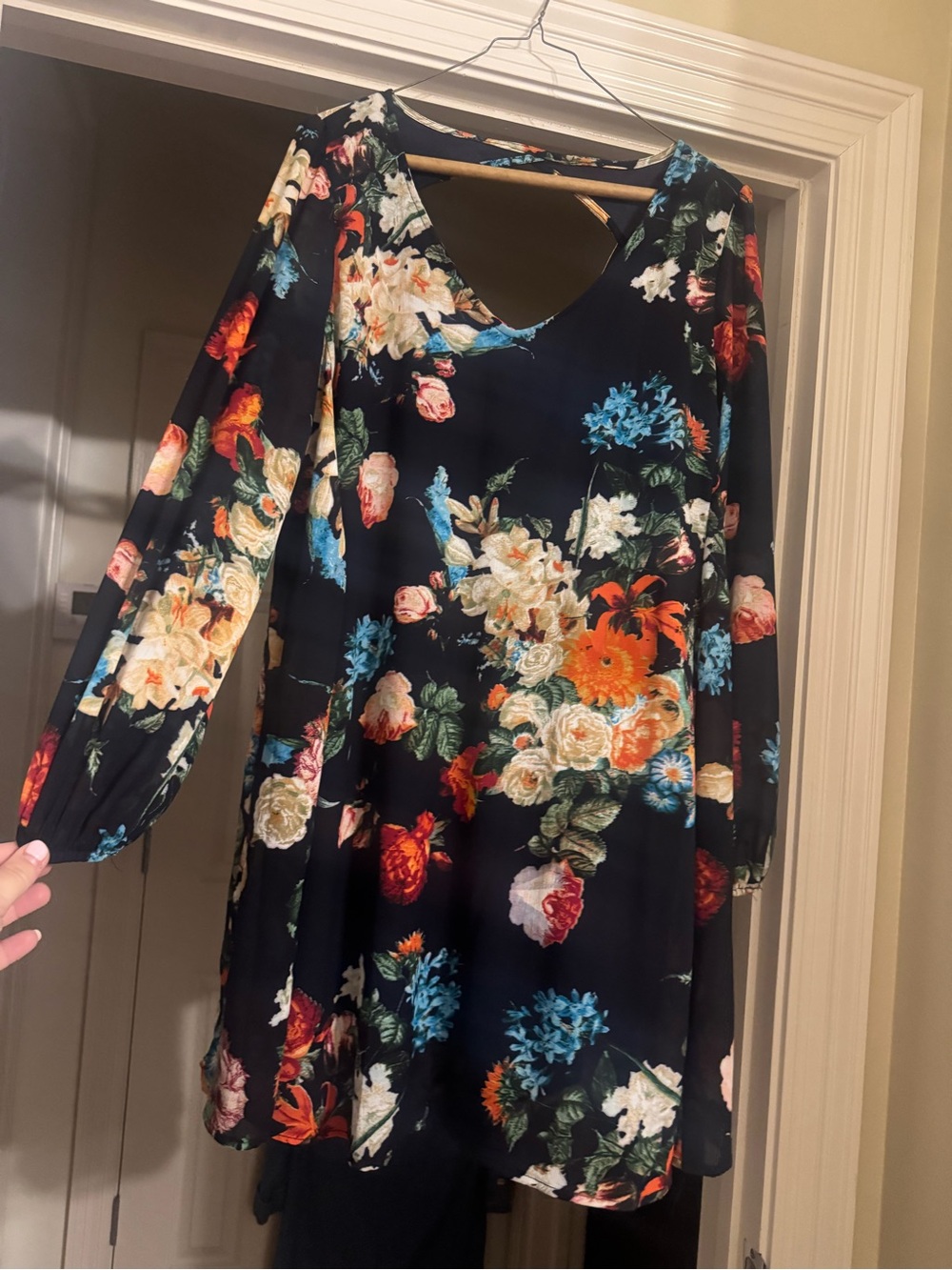 Floral V-Neck Long Sleeve Mini Dress in Navy Floral